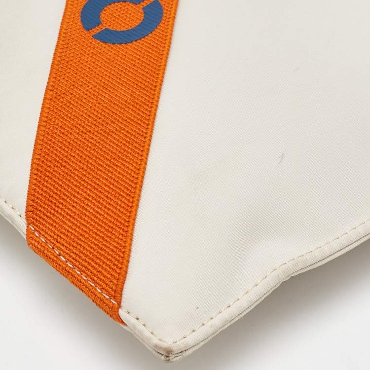 Pre Owned Kenzo Cream/Orange Criss Cross Logo Print Nylon Zip Pouch