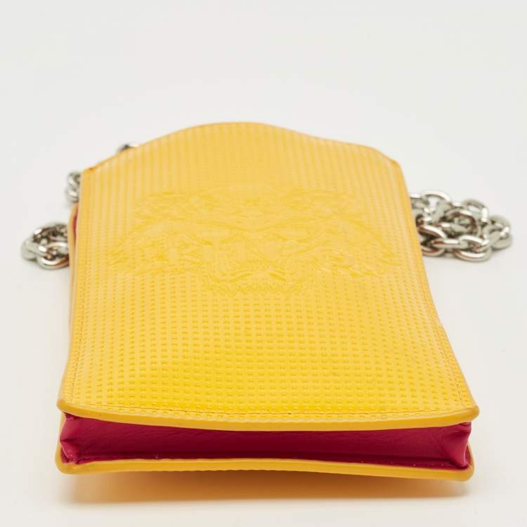 Pre Owned حقيبة كروس بودي كينزو جلد براءة صفراء / وردية بنقش نمر