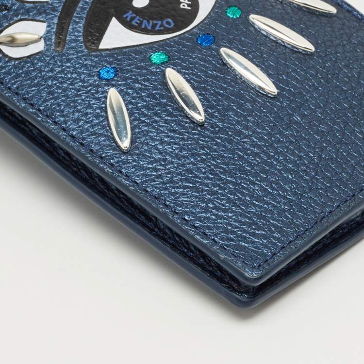 Pre Owned Kenzo Metallic Blue Leather Eye Studded Phone Crossbody Bag