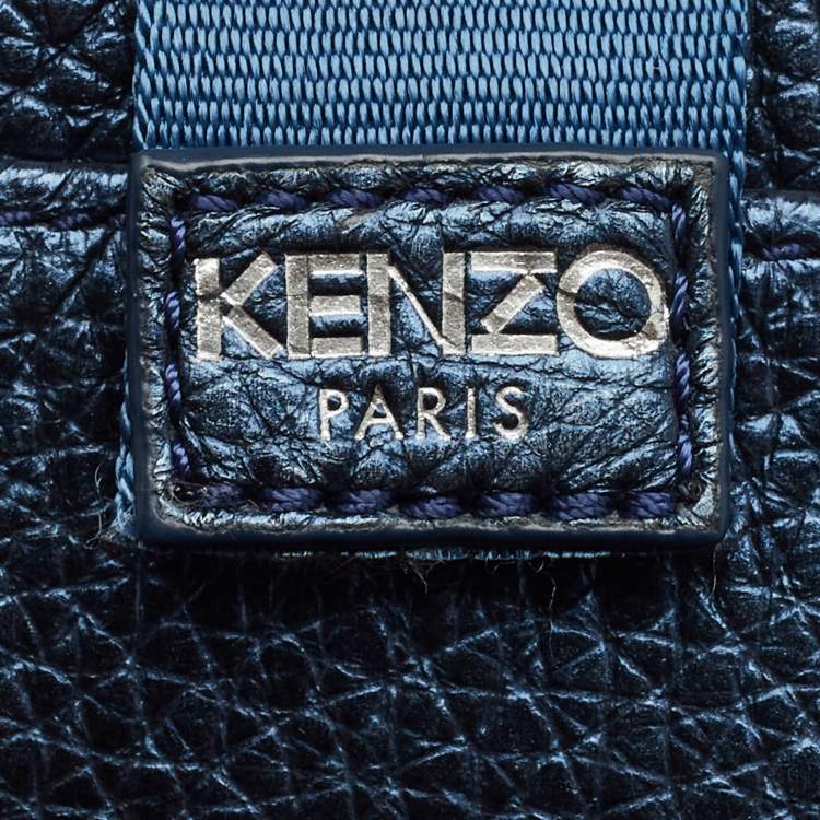 Pre Owned Kenzo Metallic Blue Leather Eye Studded Phone Crossbody Bag