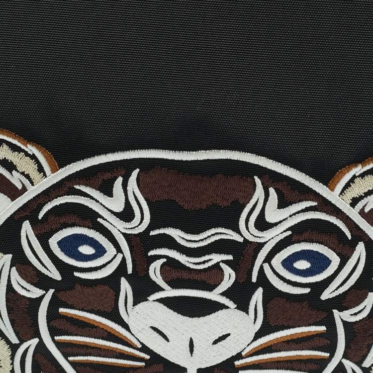 Pre Owned Kenzo Tiger Embroidered Black Nylon Flat Pouch 