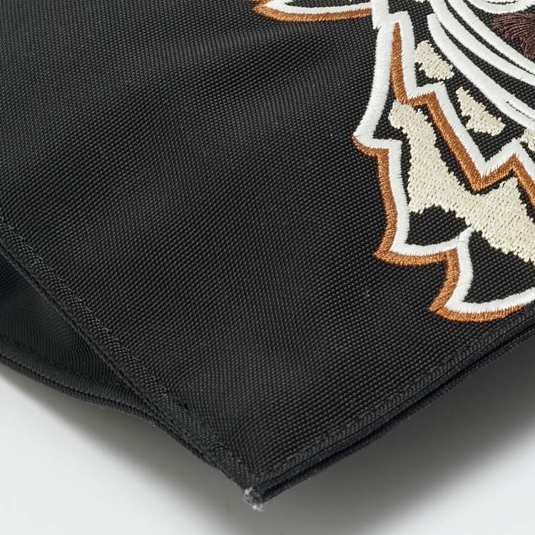 Pre Owned Kenzo Tiger Embroidered Black Nylon Flat Pouch 