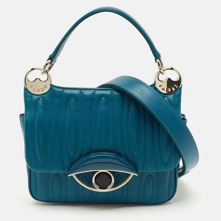 Pre Owned Kenzo Tali Teal Blue Quilted Leather Shoulder Bag