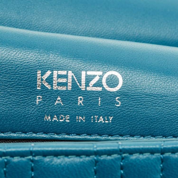 Pre Owned Kenzo Tali Teal Blue Quilted Leather Shoulder Bag