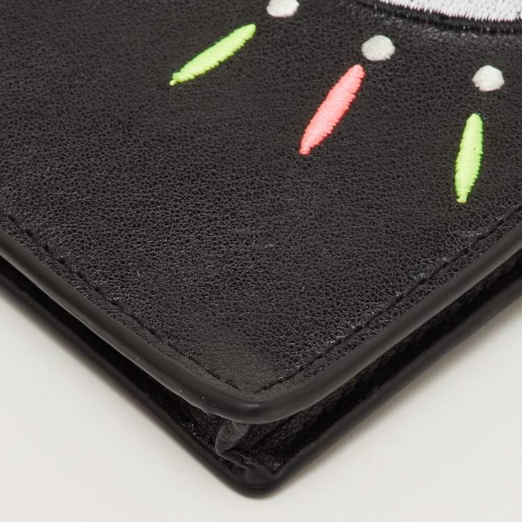 Pre Owned Kenzo Black Leather Eye Embroidered Phone Crossbody Bag
