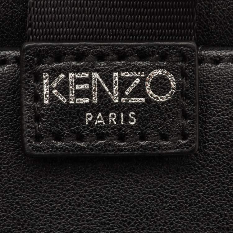 Pre Owned Kenzo Black Leather Eye Embroidered Phone Crossbody Bag
