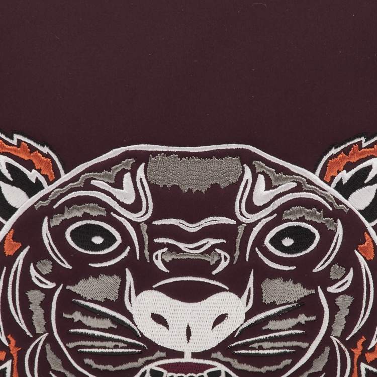 Pre Owned Kenzo Tiger Embroidered Burgundy Neoprene Zip Pouch Clutch