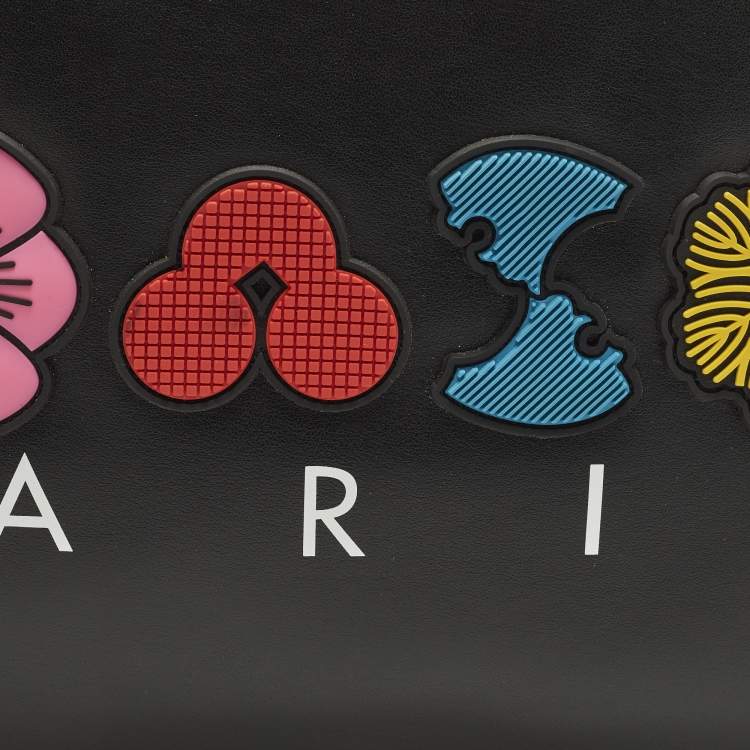 Pre Owned Kenzo Logo Patch Black Leather Zip Flat Pouch