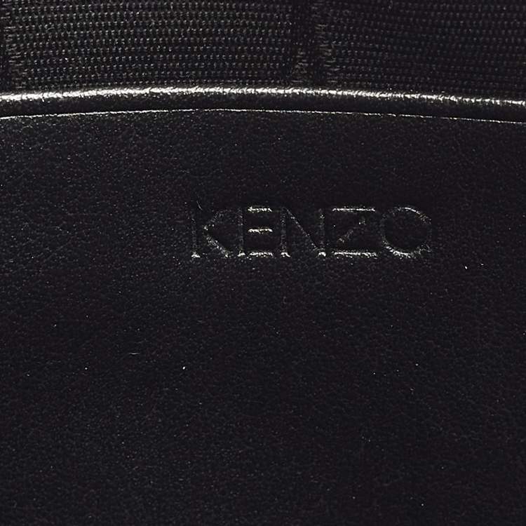 Pre Owned Kenzo Logo Patch Black Leather Zip Flat Pouch