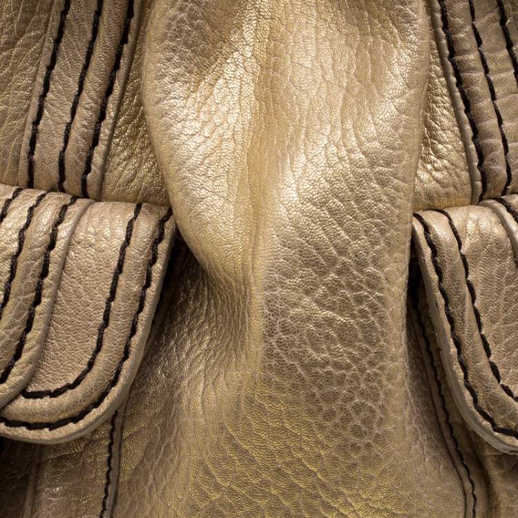 Pre Owned Kenzo Gold Leather Drawstring Studded Bucket Bag