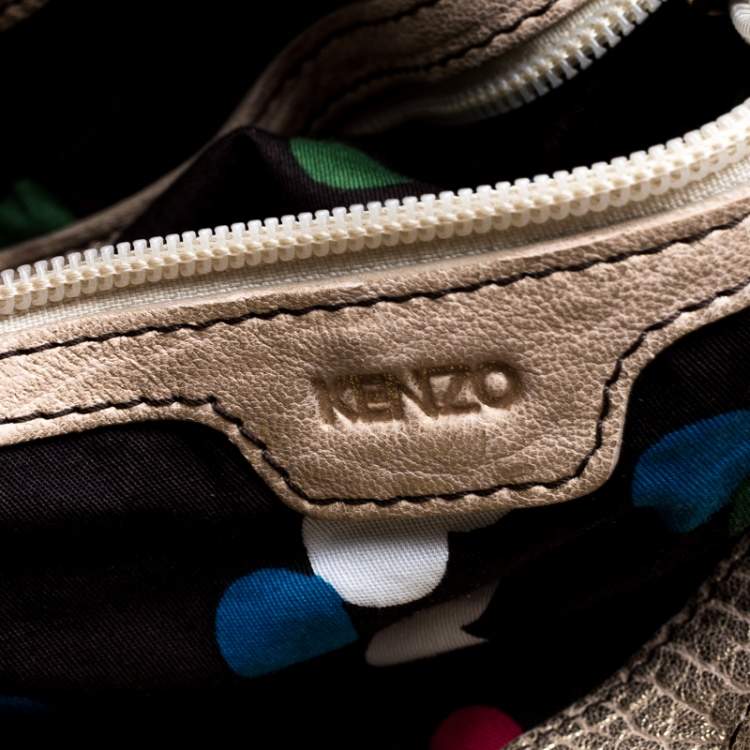 Pre Owned Kenzo Gold Leather Drawstring Studded Bucket Bag