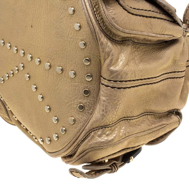 Pre Owned Kenzo Gold Leather Drawstring Studded Bucket Bag