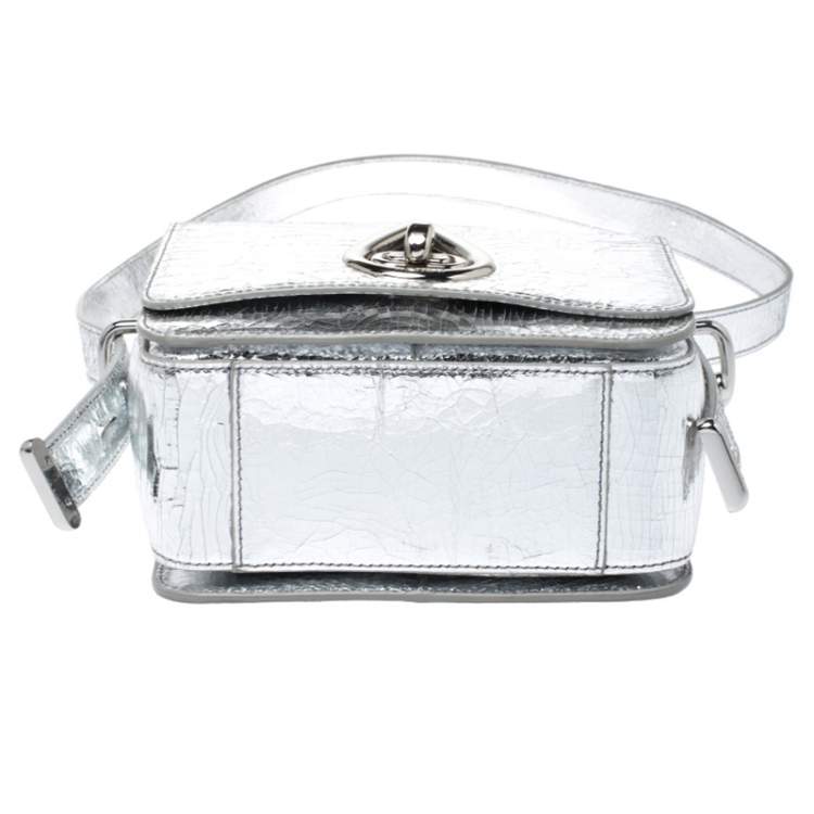 Pre Owned Kenzo Metallic Silver Cracked Leather Raindrop Crossbody Bag