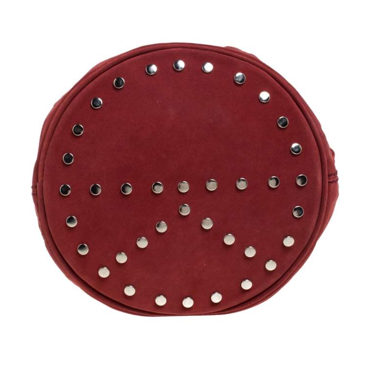 Pre Owned Kenzo Red Flower Embossed Suede Drawstring Satchel