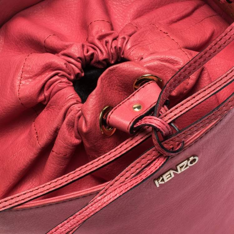 Pre Owned Kenzo Pink Leather Drawstring Bucket Bag