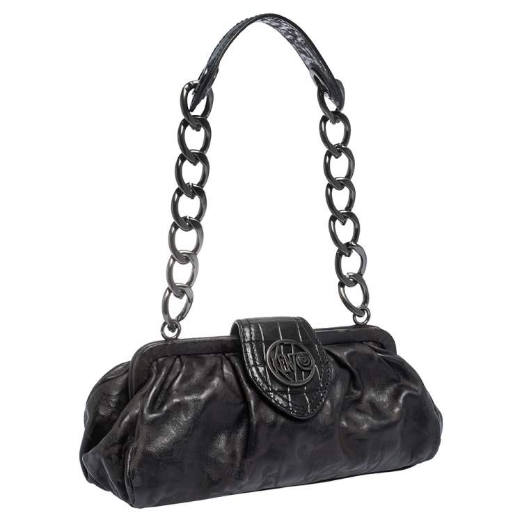Pre Owned Kenzo Black Leather Frame Pochette Bag
