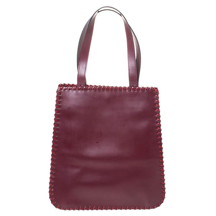 Pre Owned Kenzo Burgundy Embossed Leather Stitches Tote