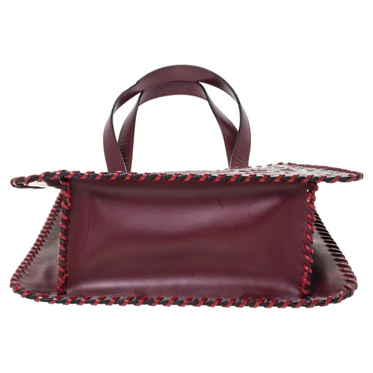 Pre Owned Kenzo Burgundy Embossed Leather Stitches Tote