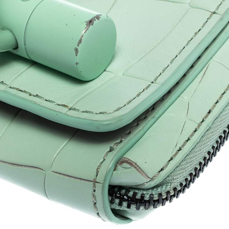 Pre Owned Kenzo Mint Green Croc Embossed Leather Mini Sailor Bag