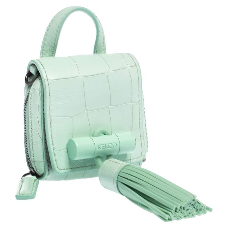 Pre Owned Kenzo Mint Green Croc Embossed Leather Mini Sailor Bag