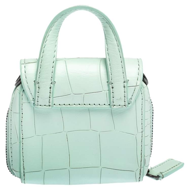 Pre Owned Kenzo Mint Green Croc Embossed Leather Mini Sailor Bag