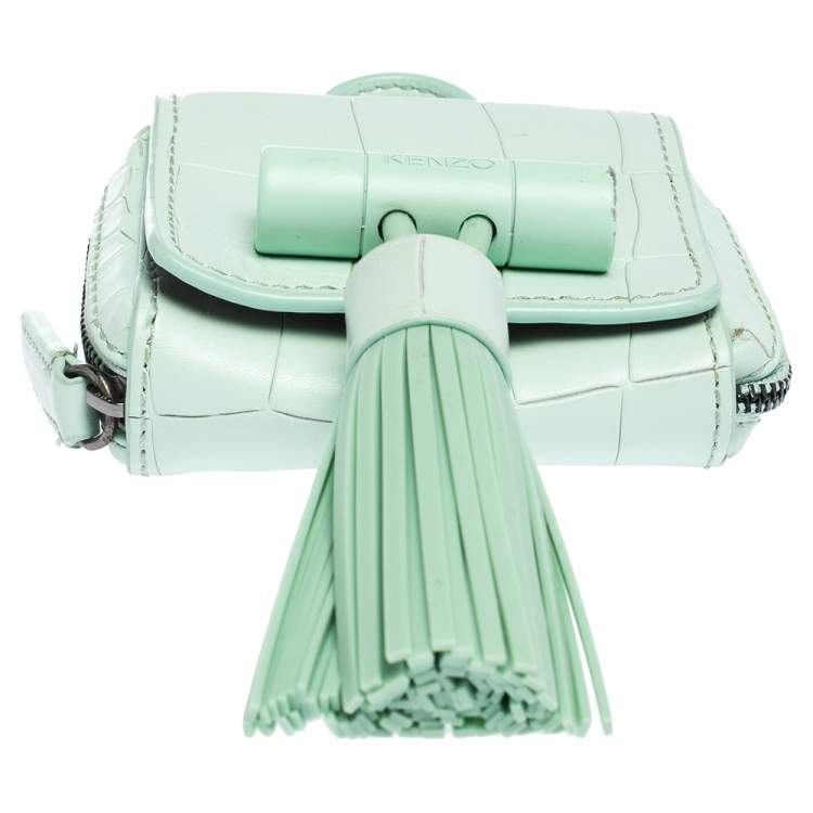Pre Owned Kenzo Mint Green Croc Embossed Leather Mini Sailor Bag
