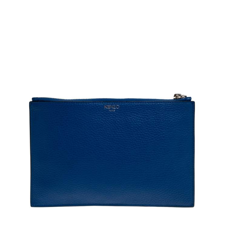 Pre Owned Kenzo Blue Eye Leather Zip Clutch