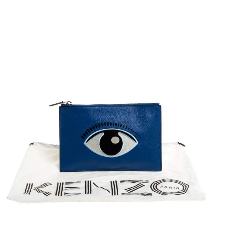 Pre Owned Kenzo Blue Eye Leather Zip Clutch