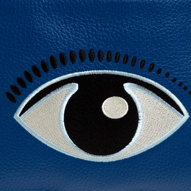 Pre Owned Kenzo Blue Eye Leather Zip Clutch