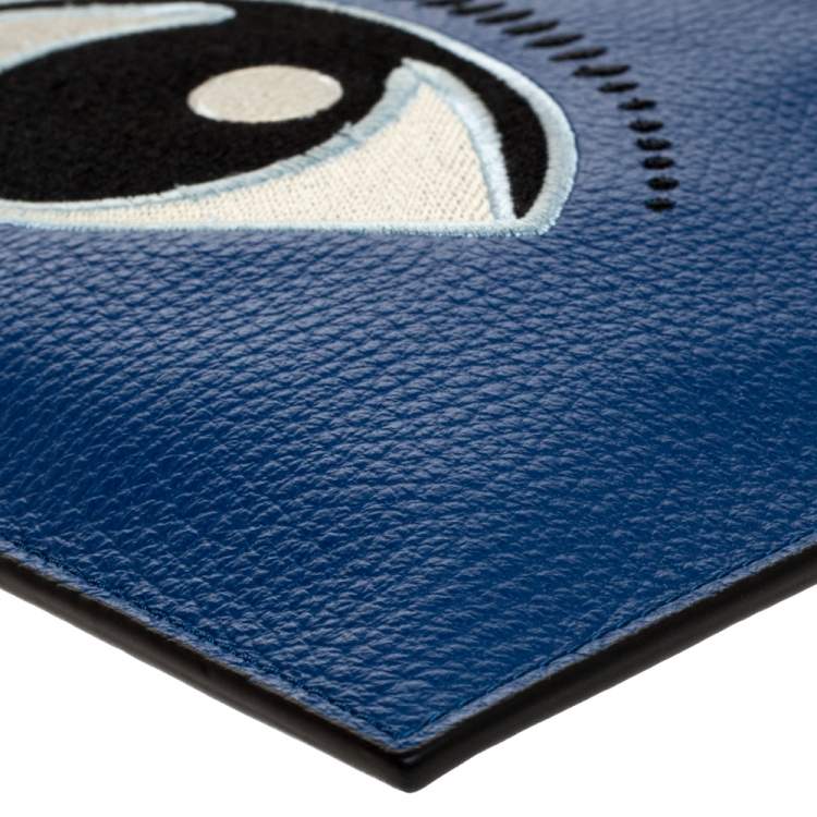 Pre Owned Kenzo Blue Eye Leather Zip Clutch