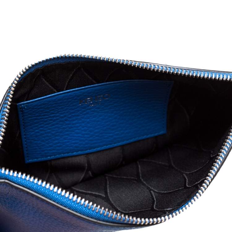 Pre Owned Kenzo Blue Eye Leather Zip Clutch