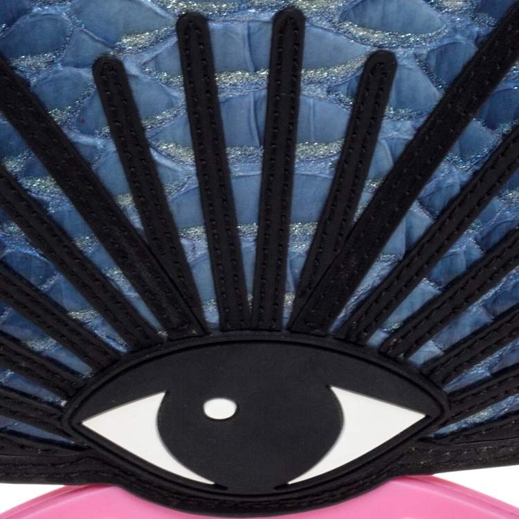 مملوكة مسبقًا Kenzo Multicolor Python Effect Patent and Leather Tanami Flower Writslet Clutch