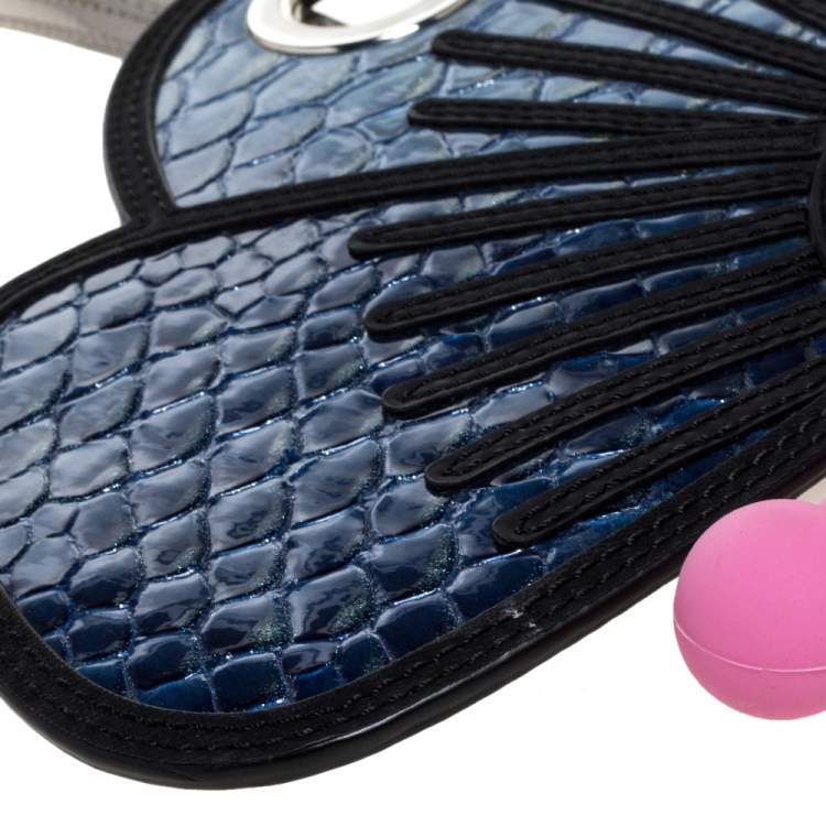 مملوكة مسبقًا Kenzo Multicolor Python Effect Patent and Leather Tanami Flower Writslet Clutch