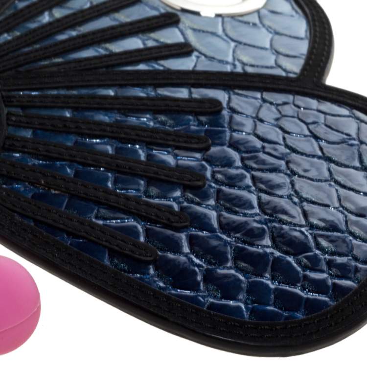 مملوكة مسبقًا Kenzo Multicolor Python Effect Patent and Leather Tanami Flower Writslet Clutch