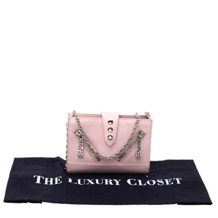 Pre Owned Kenzo Light Pink Leather Kalifornia Chain Shoulder Bag