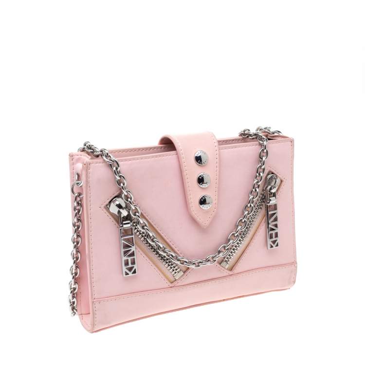 Pre Owned Kenzo Light Pink Leather Kalifornia Chain Shoulder Bag