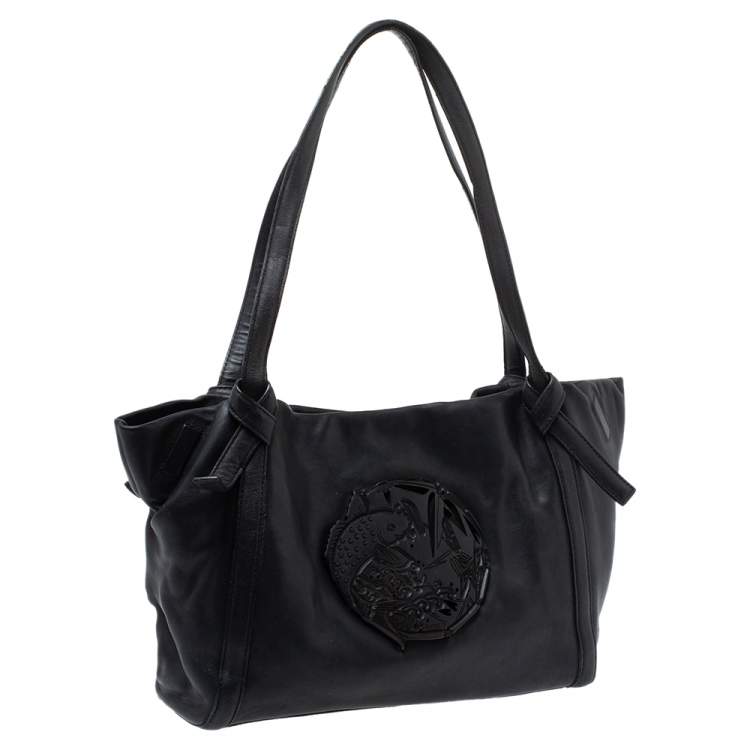Pre Owned Kenzo Black Leather Koi Fish Tote