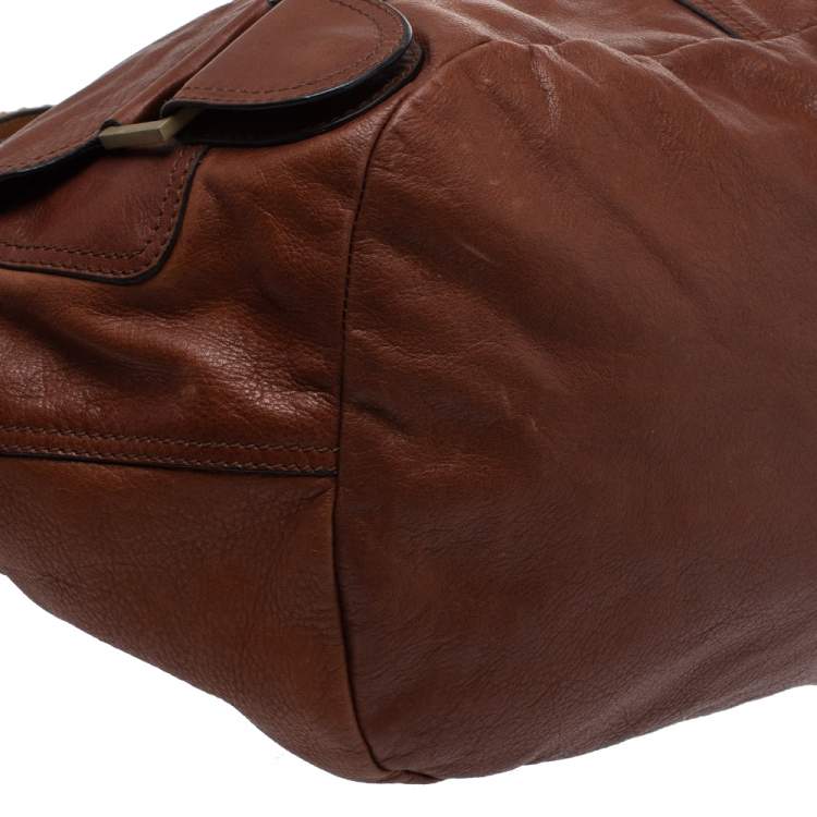 Pre Owned Kenzo Two Tone Brown Soft Leather Studded Handle Satchel
