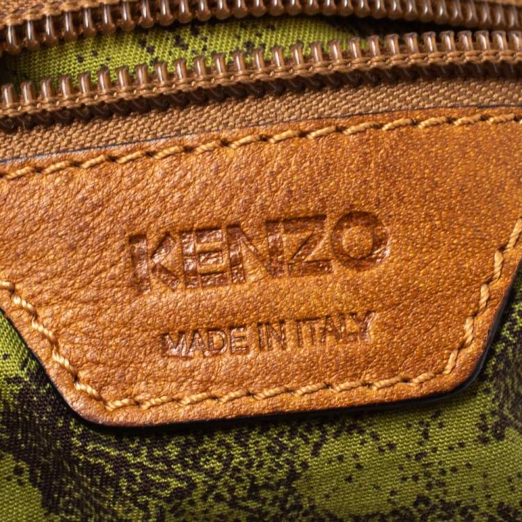Pre Owned Kenzo Two Tone Brown Soft Leather Studded Handle Satchel