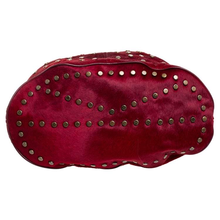 Pre Owned Kenzo Red Calfhair Studded Hobo