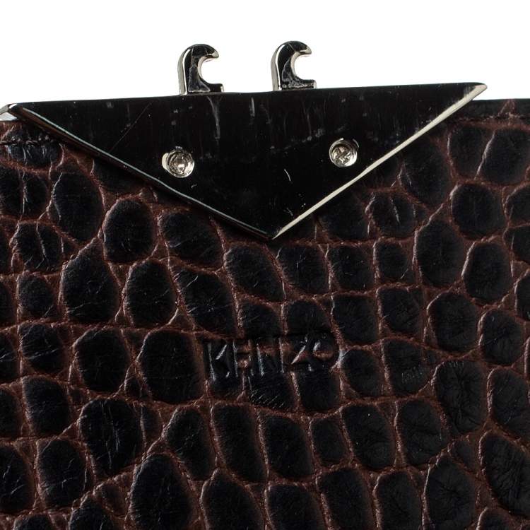 Pre Owned Kenzo Brown/Purple Croc Embossed Leather Wallet