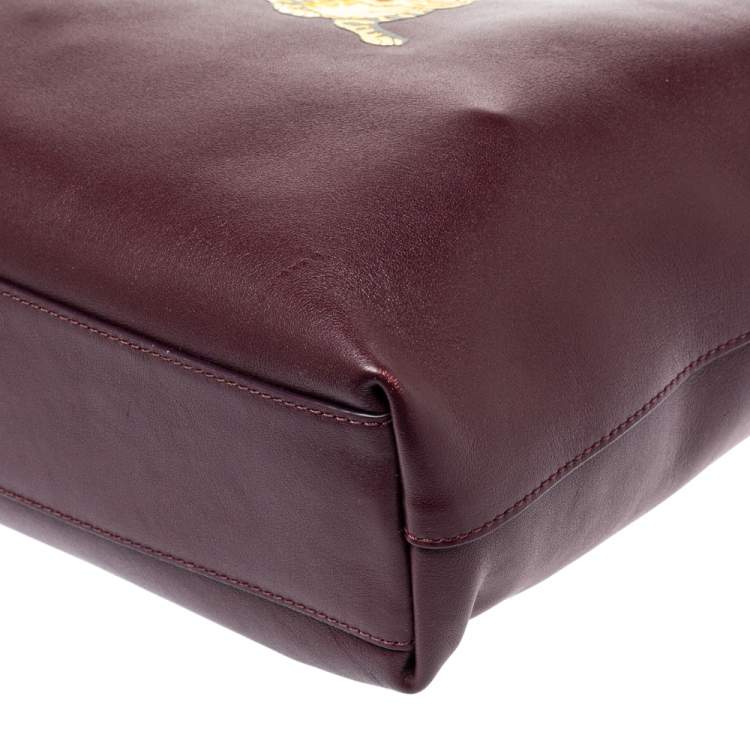 Pre Owned Kenzo Burgundy Leather Jumping Tiger Tote 