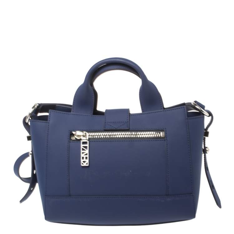 Pre Owned Kenzo Blue Marine Leather Mini Kalifornia Tote