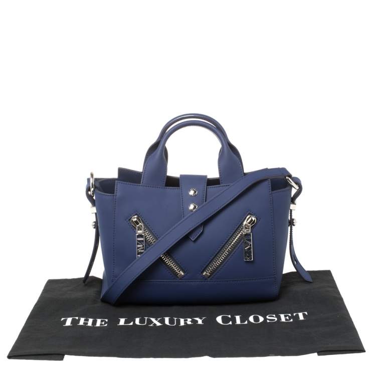 Pre Owned Kenzo Blue Marine Leather Mini Kalifornia Tote