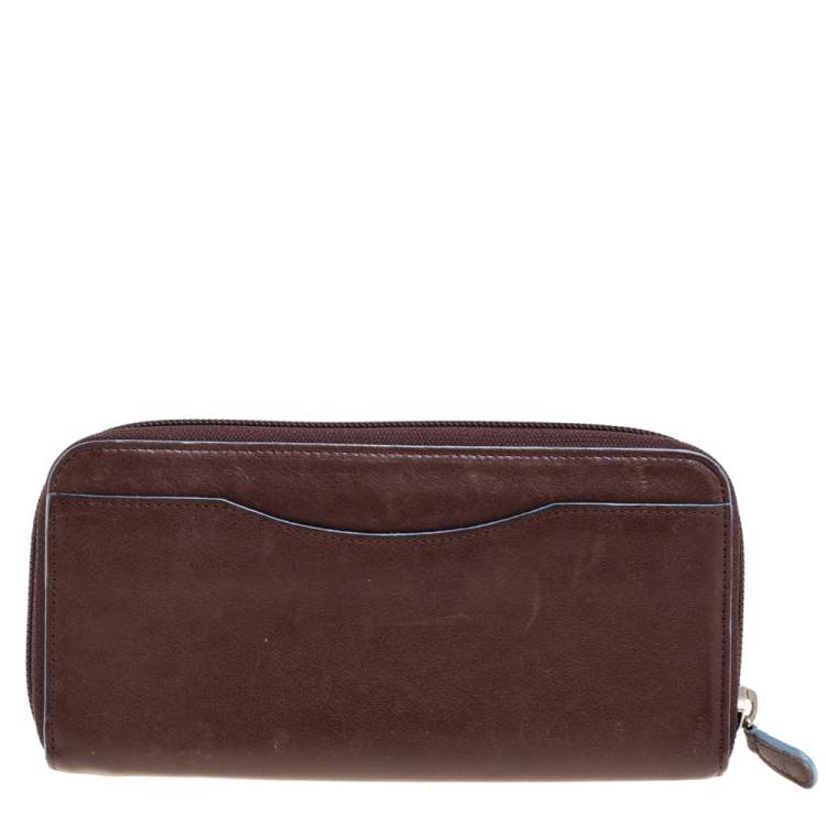 Pre Owned Kenzo Brown Embossed Leather Zip Around Continental Wallet