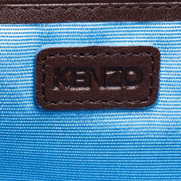 Pre Owned Kenzo Brown Embossed Leather Zip Around Continental Wallet