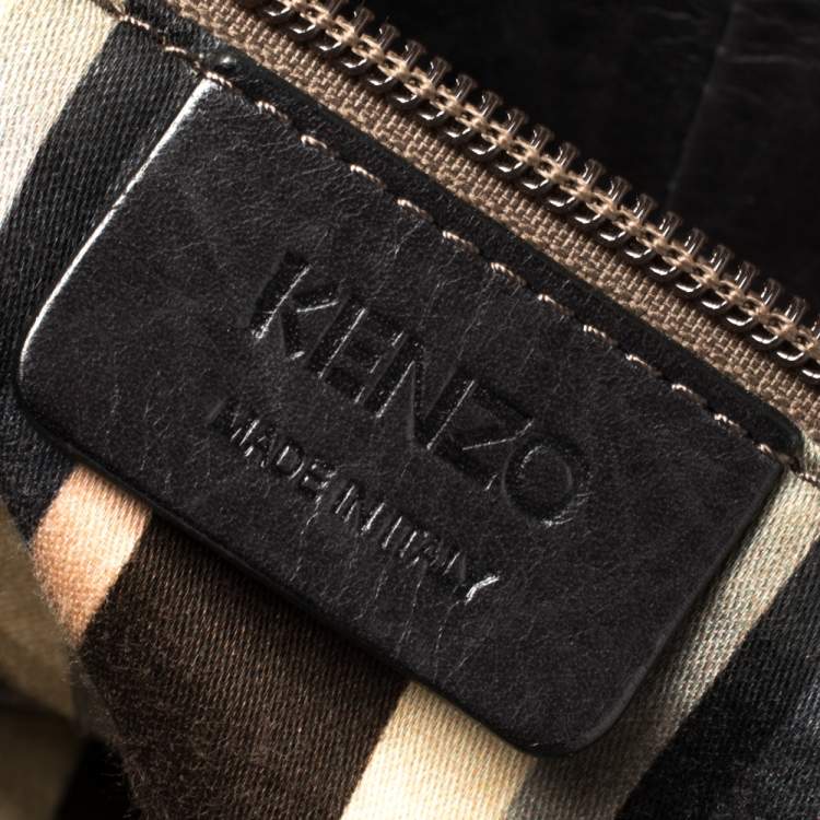 Pre Owned Kenzo Black Leather Studded Flap Shoulder Bag
