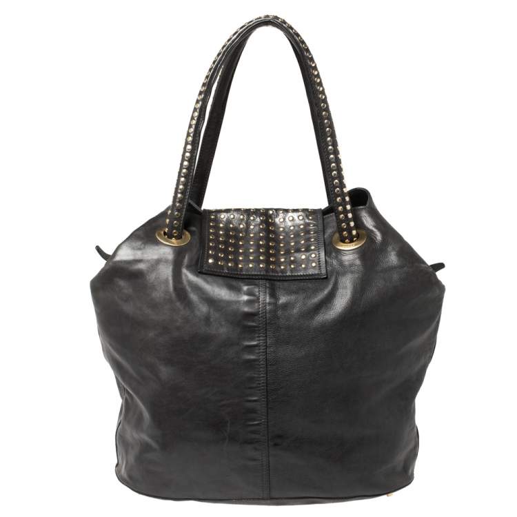 Pre Owned Kenzo Black Leather Studded Flap Shoulder Bag