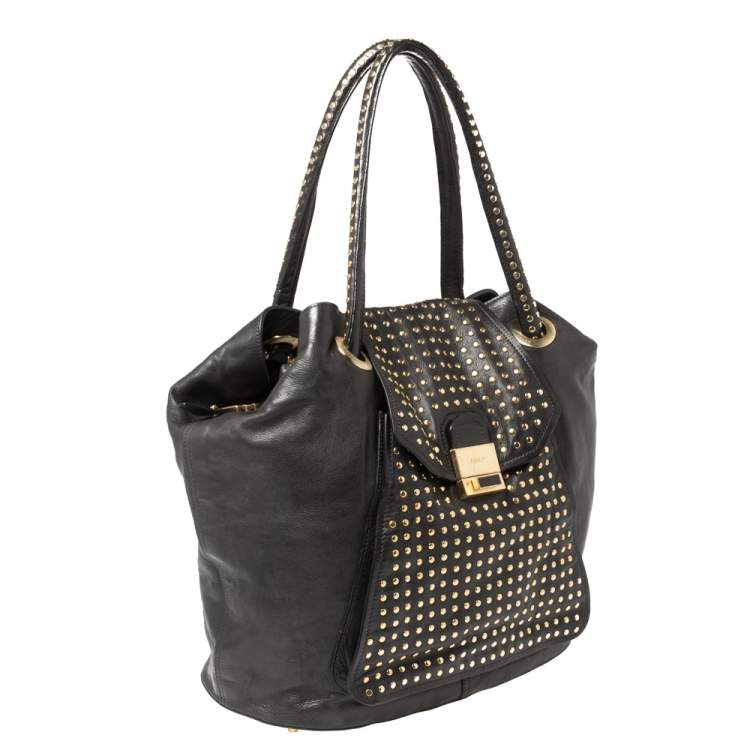 Pre Owned Kenzo Black Leather Studded Flap Shoulder Bag