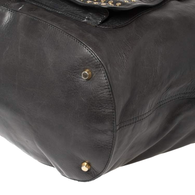 Pre Owned Kenzo Black Leather Studded Flap Shoulder Bag
